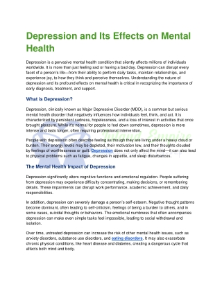 Depression and Its Effects on Mental Health (IEBG)