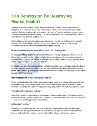 Can Depression Be Destroying Mental Health (IEBG)