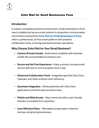 Zoho Mail for Small Businesses Pune
