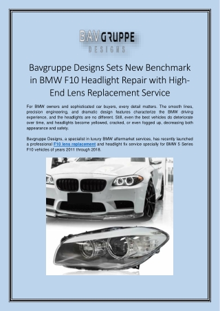 Bavgruppe Designs Sets New Benchmark in BMW F10 Headlight Repair with High-End Lens Replacement Service