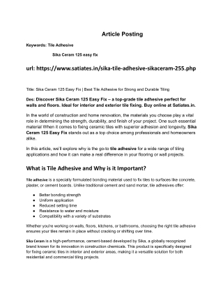 Sika Ceram 125 Easy Fix _ Best Tile Adhesive for Strong and Durable Tiling