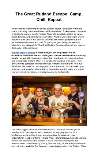 Experience Rutland Water Camping with The Horse & Jockey Manton