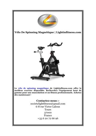 Vélo De Spinning Magnétique | Lightinfitness.com