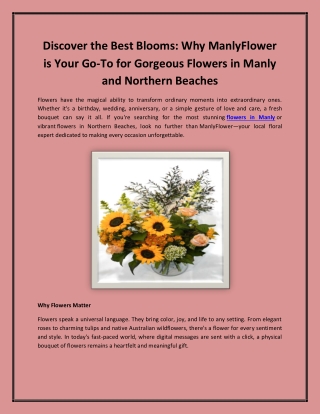 Discover the Best Blooms: Why ManlyFlower is Your Go-To for Gorgeous Flowers in