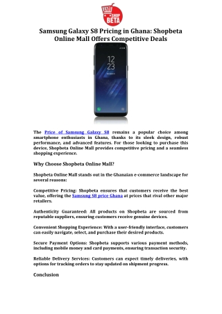 Samsung Galaxy S8 Pricing in Ghana Shopbeta Online Mall Offers Competitive Deals