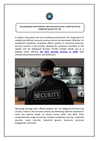 Expert Security Services in Delhi | elitenterprisee.com