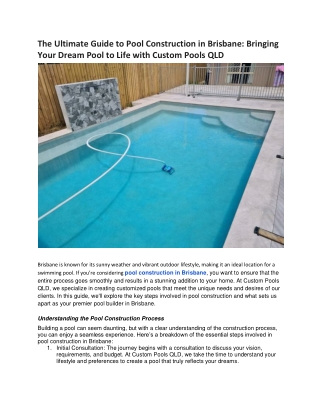 The Ultimate Guide to Pool Construction in Brisbane Bringing Your Dream Pool to Life with Custom Pools QLD