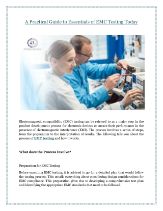 A Practical Guide to Essentials of EMC Testing Today