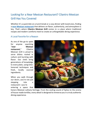 Looking for a Near Mexican Restaurant