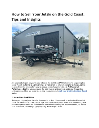 How to Sell Your Jetski on the Gold Coast Tips and Insights