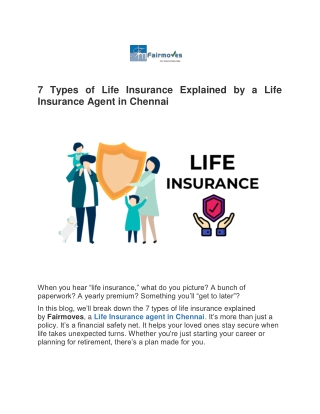 7 Types of Life Insurance Explained by a Life Insurance Agent in Chennai