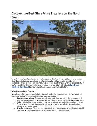 Discover the Best Glass Fence Installers on the Gold Coast