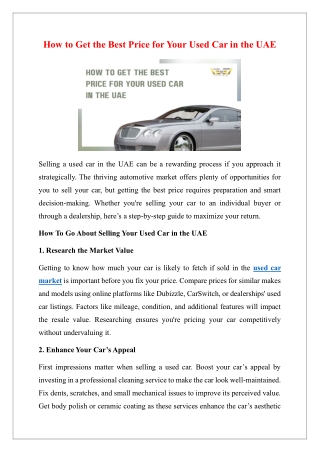 How to Get the Best Price for Your Used Car in the UAE