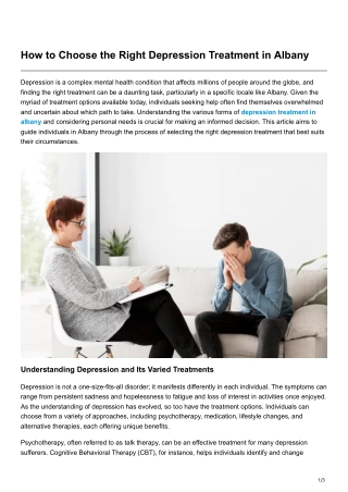 How to Choose the Right Depression Treatment in Albany