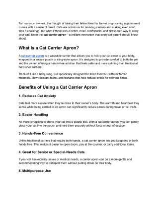 Why Every Cat Owner Needs a Cat Carrier Apron_ A Game-Changer for Feline Travel and Care