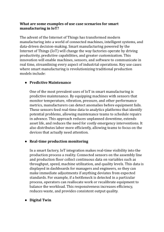 What are some examples of use case scenarios for smart manufacturing in IoT