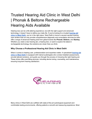 Trusted Hearing Aid Clinic in West Delhi _ Phonak & Beltone Rechargeable Hearing Aids Available