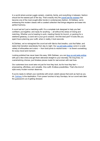 Shop Stylish Coord Set for Women Online at Dahleez