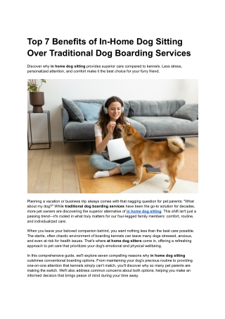 Top 7 Benefits of In-Home Dog Sitting Over Traditional Dog Boarding Services