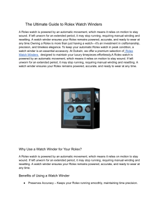 The Ultimate Guide to Rolex Watch Winders