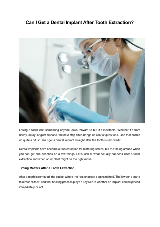 Can I Get a Dental Implant After Tooth Extraction?