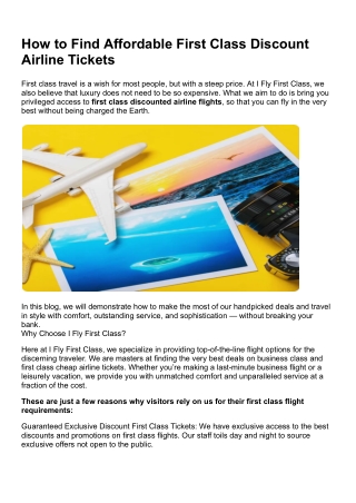 How to Find Affordable First Class Discount Airline Tickets