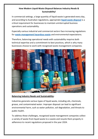 How Modern Liquid Waste Disposal Balances Industry Needs & Sustainability!
