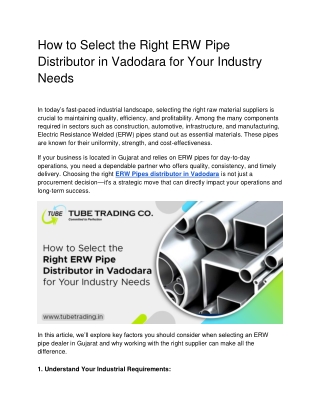 How to Select the Right ERW Pipe Distributor in Vadodara for Your Industry Needs
