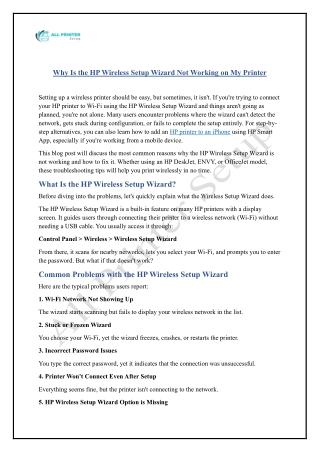 Why Is the HP Wireless Setup Wizard Not Working on My Printer