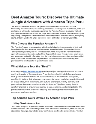 Best Amazon Tours: Discover the Ultimate Jungle Adventure
