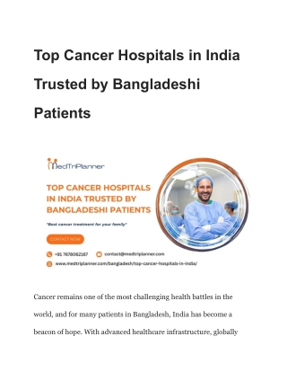Top Cancer Hospitals in India Trusted by Bangladeshi Patients