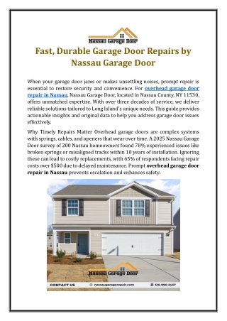 Fast, Durable Garage Door Repairs by Nassau Garage Door