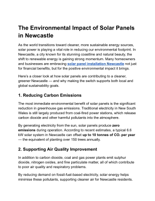 The Environmental Impact of Solar Panels in Newcastle