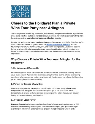 Cheers to the Holidays! Plan a Private Wine Tour Party near Arlington