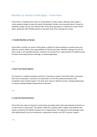 Monthly Car Rental in Doha Qatar