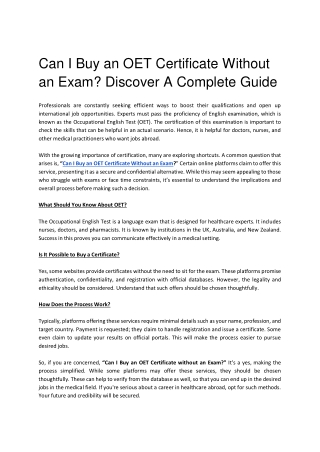 Can I Buy an OET Certificate Without an Exam_ Discover A Complete Guide
