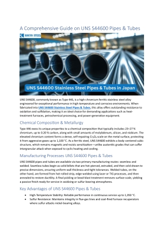 A Comprehensive Guide on UNS S44600 Pipes & Tubes
