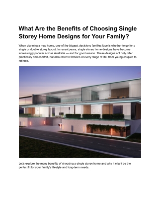What Are the Benefits of Choosing Single Storey Home Designs for Your Family