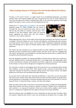 Why Cooking Classes in Provence Are the Perfect Blend of Culture, Food, and Fun