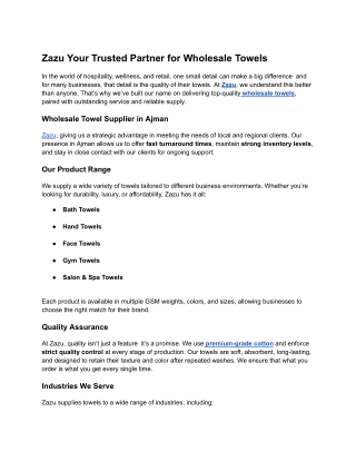 Zazu Your Trusted Partner for Wholesale Towels