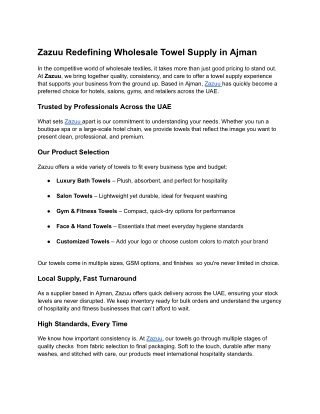 Zazuu Redefining Wholesale Towel Supply in Ajman