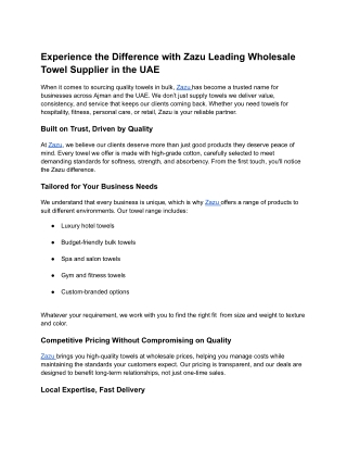 Experience the Difference with Zazu Leading Wholesale Towel Supplier in the UAE