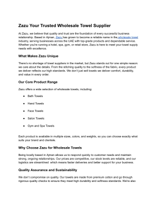 Zazu Your Trusted Wholesale Towel Supplier