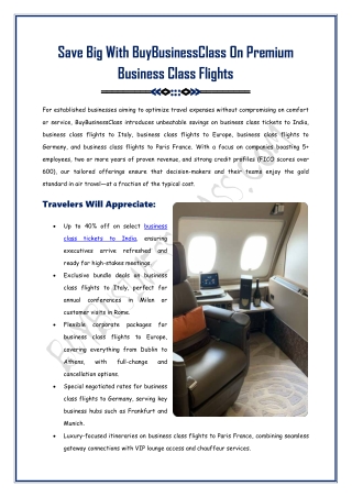 Save Big On Premium Business Class Flights