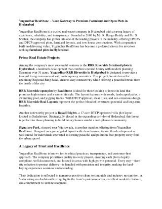 Realstone Farmland Plots and Open Plots in Peddapur, Sangareddy and Hyderabad | Yugandhar Realstone