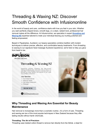Threading & Waxing NZ: Discover Smooth Confidence with Infusiononline