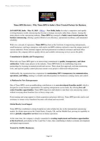 Times BPO Reviews : Why Times BPO is India's Most Trusted Partner for Business