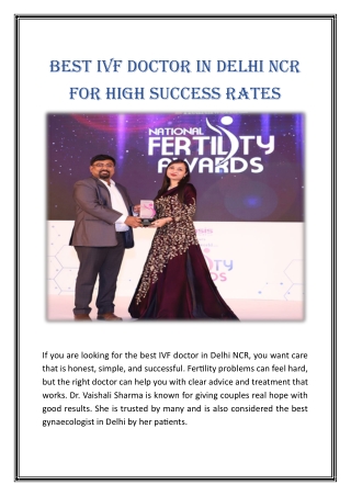 Best IVF Doctor in Delhi NCR for High Success Rates