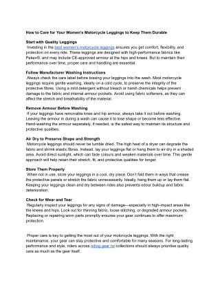 How to Care for Your Women’s Motorcycle Leggings to Keep Them Durable