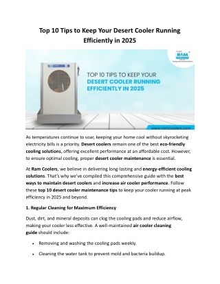 Top 10 Tips to Keep Your Desert Cooler Running Efficiently in 2025